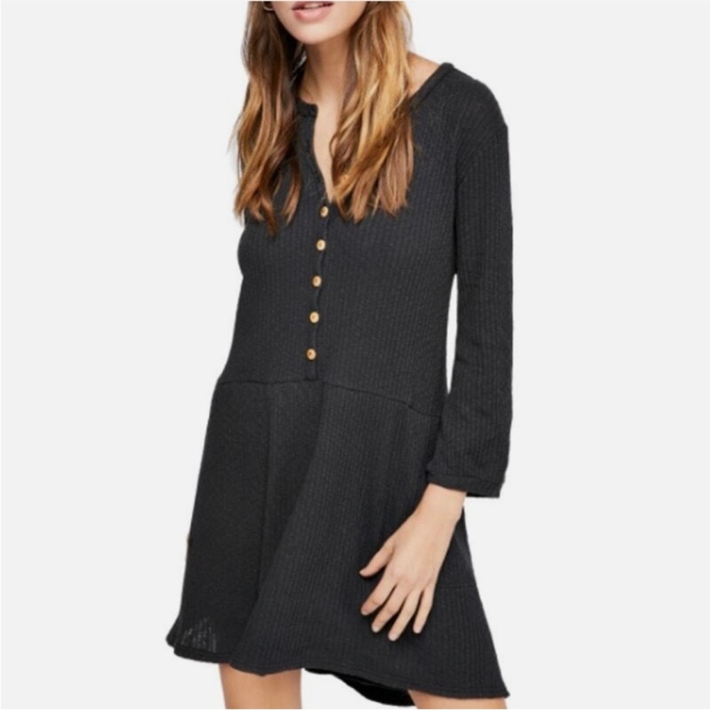 Free People Beach Blossom Button-Up T-Shirt Dress in Blue Size S
